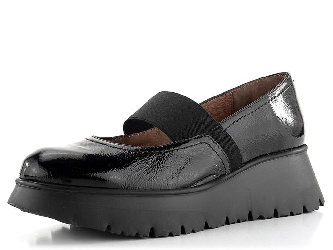 Wonders lakované slip-on polobotky na klínku Negro C-7311